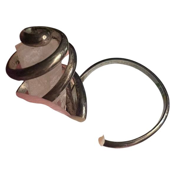 Wire Wrapped Clear Quartz Ring Boho Silver Raw Gemstone Ring Gift for Her - Picture 5 of 6